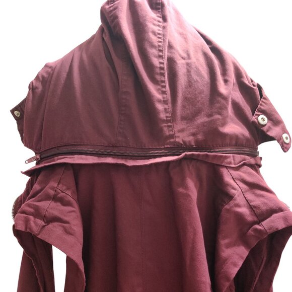 YMI S Burgundy Red Utility Hooded Vest Drawstring Street Style Militarycore Moto - Picture 7 of 11